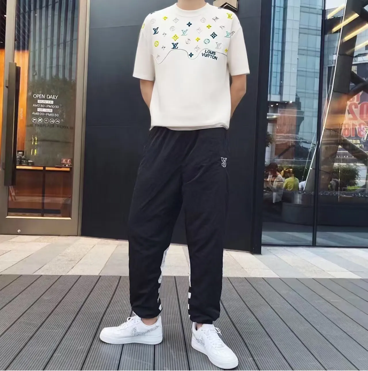 Louis Vuitton/Louis Vuitton 26ss wave pattern color block presbyopic embroidered short sleeves